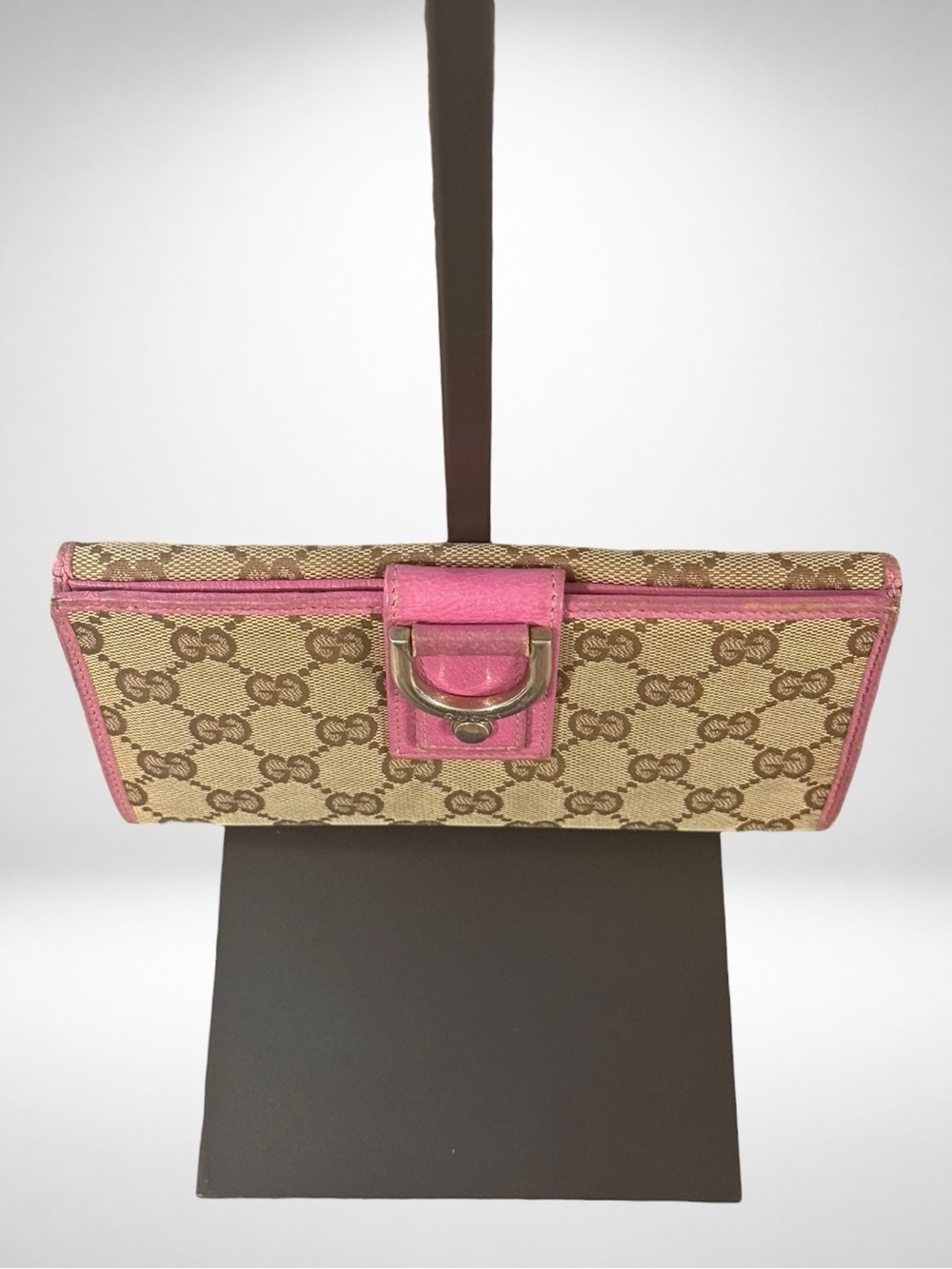 Gucci Abbey D-Ring Long Wallet Beige GG Canvas Fuchsia Leather Continental Y2K - Picture 4 of 17